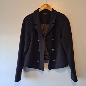 Chicos Womens Open‎ Padded Shoulder Blazer Jacket Black Gold Buttons Size 1